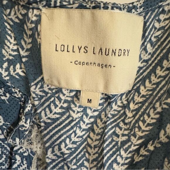 Lollys Laundry blouse size Medium in blue linen with white lace Pre-Loved - Picture 2 of 10